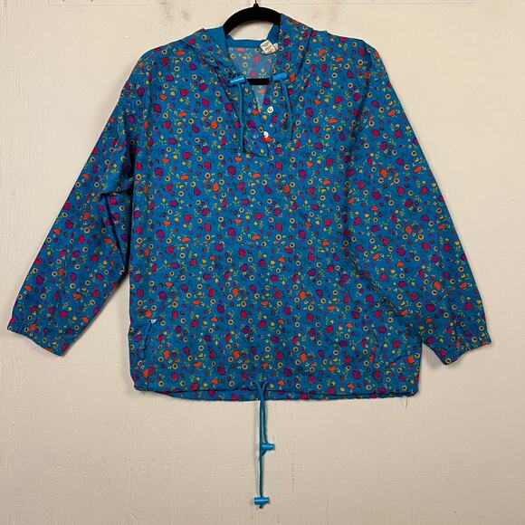 Hanna Anderesson Blue Floral Pull Over Hooded Jacket Size 12 - Picture 1 of 5